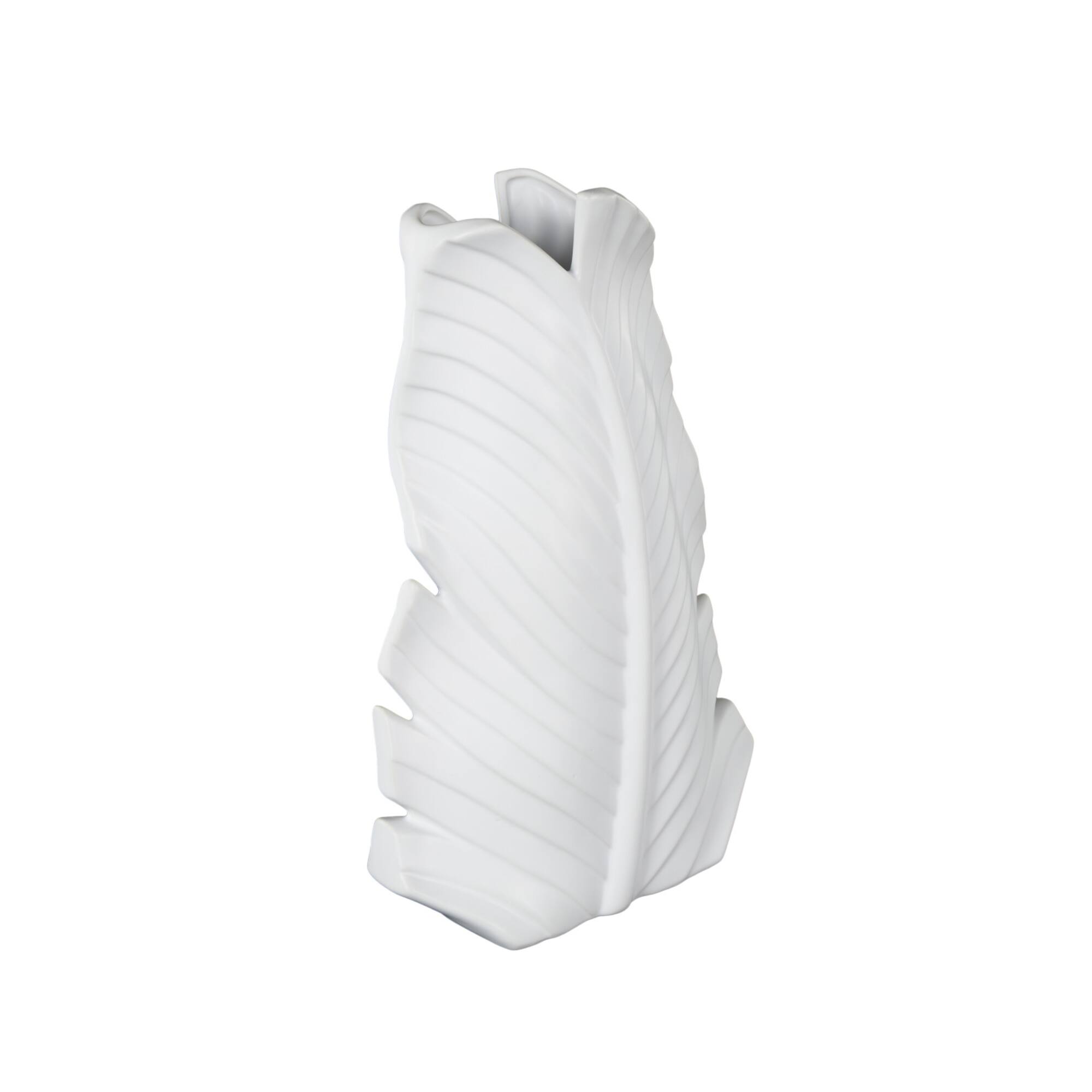 15" White Ceramic Palm Leaf Vase